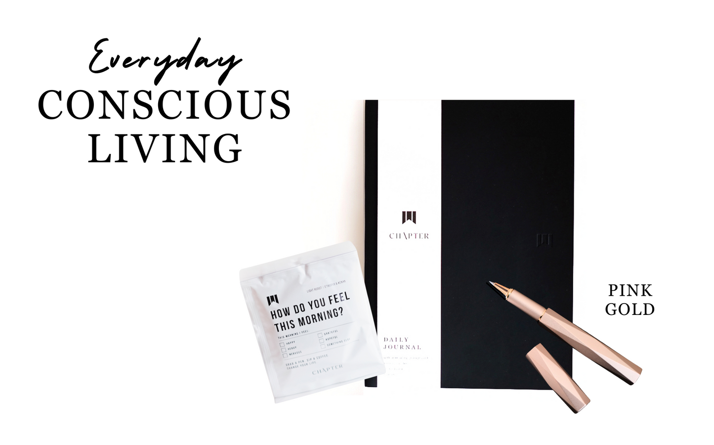 「CONSCIOUS LIVING セット」暮らしと心を整えるジャーナリング (DAILY JOURNAL + PEN + COFFEE 5枚入り) 税込【送料無料!】