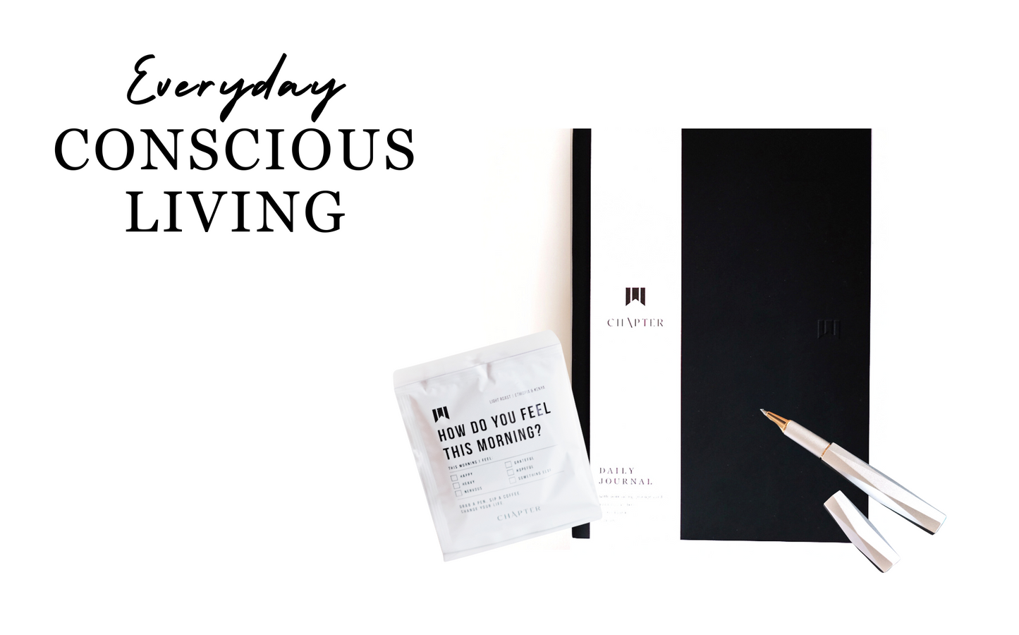「CONSCIOUS LIVING セット」暮らしと心を整えるジャーナリング (DAILY JOURNAL + PEN + COFFEE 5枚入り) 税込【送料無料!】